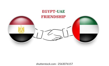 egypt and UAE flags in circle with shake hand. egypt And UAE friendship. egypt And UAE flags, isolated on white background. Vector illustrator