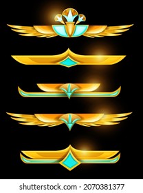Egypt UI game antique border set, vector ancient gold frame ornament kit, abstract lotus header design. Ethnic geometric tribal vintage jewelry collection, user interface menu asset. Egypt UI border