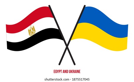 Egypt and Ukraine Flags Crossed And Waving Flat Style. Official Proportion. Correct Colors.