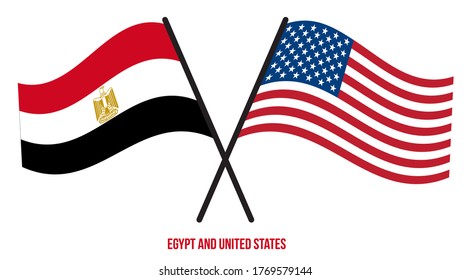 Egypt and United States Flags Crossed And Waving Flat Style. Official Proportion. Correct Colors.