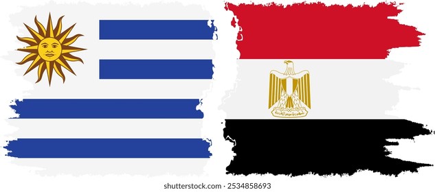 Conexión de banderas grunge de Egipto y Uruguay, Vector