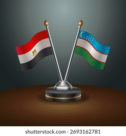 ÄGYPTEN und Usbekistan Tischfahnen Beziehung mit Farbverlauf-Hintergrund. Vektorgrafik