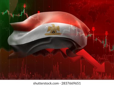 Egypt, vector 3d flag financial exchange trend down
