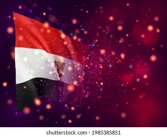 Egypt, vector 3d flag on pink purple background with lighting and flares