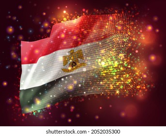 Egipto, bandera vectorial 3d sobre fondo púrpura rosa con iluminación y bengalas