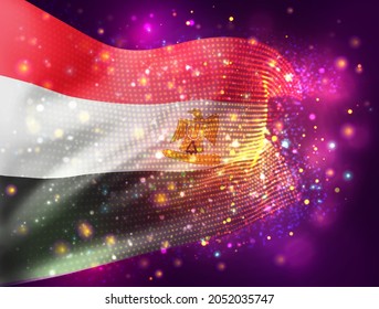 Egypt, vector 3d flag on pink purple background with lighting and flares