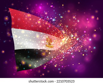 Egypt, vector 3d flag on pink purple background with lighting and flares