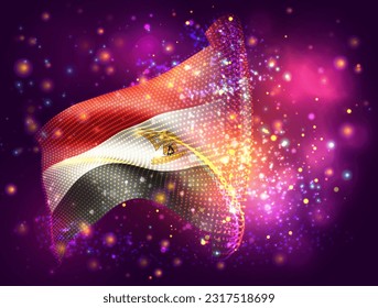 Egypt, vector 3d flag on pink purple background with lighting and flares