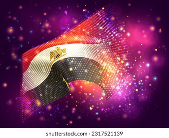Egypt, vector 3d flag on pink purple background with lighting and flares