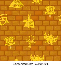 Egypt. Vector Ancient Egyptian Culture Seamless Patterns On Stone Wall