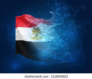 Egipto, bandera vectorial, objeto 3D virtual abstracto de polígonos triangulares sobre fondo azul