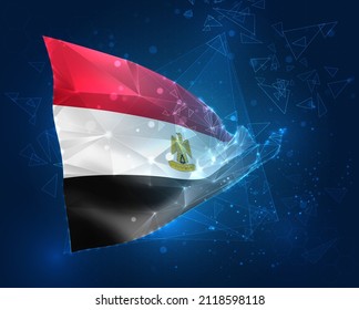 Egypt, vector flag, virtual abstract 3D object from triangular polygons on a blue background