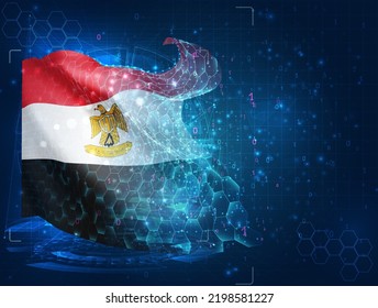 Egypt,  vector flag, virtual abstract 3D object from triangular polygons on a blue background