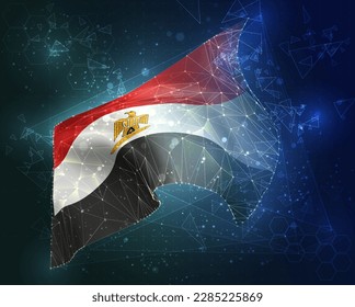 Egypt,  vector flag, virtual abstract 3D object from triangular polygons on a blue background