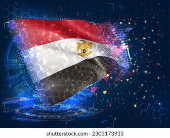 Egypt,  vector flag, virtual abstract 3D object from triangular polygons on a blue background