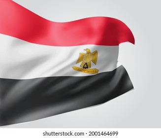 Egypt, vector flag with waves and bends waving in the wind on a white background.
