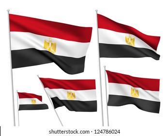 Egypt vector flags set. 5 wavy 3D cloth pennants fluttering on the wind. EPS 8 created using gradient meshes isolated on white background. Five fabric flagstaff design elements from world collection