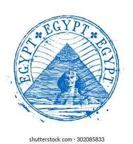 Egypt vector logo design template. Shabby stamp or pyramid, sphinx, desert icon