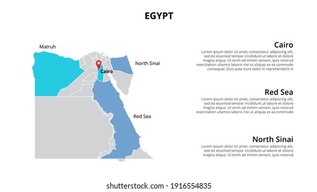 Egypt vector map infographic template divided by states, regions or provinces. Slide presentation.