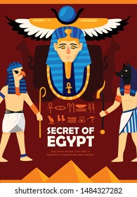 Egypt vertical poster background composition with doodle style characters ancient egyptian script and symbols with text vector illustration