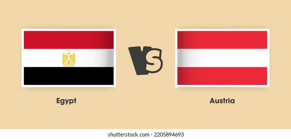 Banderas de Egipto contra Austria colocadas una al lado de la otra. Banderas nacionales creativas y elegantes de Egipto vs Austria con antecedentes