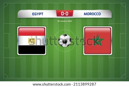 Egypt vs Morocco scoreboard broadcast template for sport soccer africa tournament 2021 Round Quarter-finals and football championship in cameroon vector illustration Foto stock © 