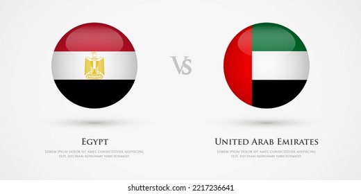 Plantilla de banderas de países de Egipto vs Emiratos Árabes Unidos. El concepto de juego, competencia, relaciones, amistad, cooperación, contra