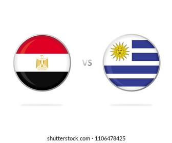 Egypt vs Uruguay. White Background. Football Competition. Football Match. Flags in a Circles. Vector Graphic. Group A.