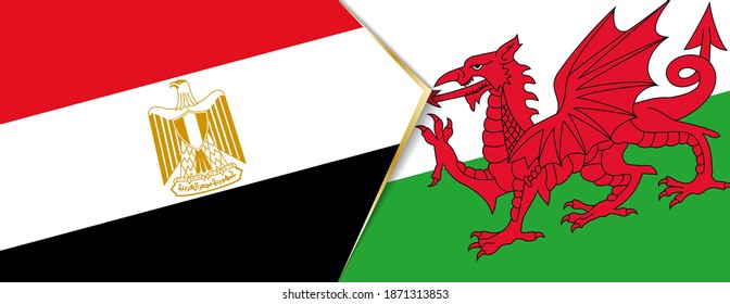 Banderas de Egipto y Gales, dos banderas vectoriales símbolo de relación o confrontación.