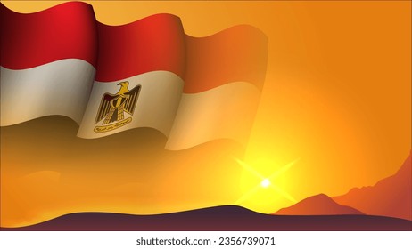 diseño de fondo del concepto de bandera ondulada de egipto con vista puesta de sol en la ilustración del vector de la colina adecuada para el diseño de fondo de afiches sobre vacaciones, día de fiesta y día de la independencia nacional en egipto