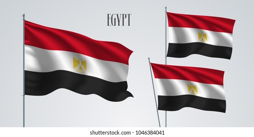 Conjunto de Ilustración vectorial de bandera de Egipto. Colores rojos blancos de la bandera realista ondulada de Egipto como símbolo patriótico