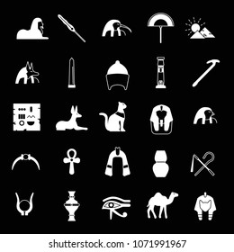 Egypt white simple silhouette Icons set. Vector illustration with Egypt object with pharaoh, mummy and camel. Egypt culture and traditions. Historic objects.