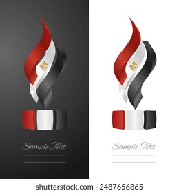 Egyptian abstract 3D wavy flag ribbon for fashion and industry labels. Egypt 3D torch flame strip label sticker icon vector