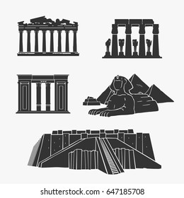 Egyptian Ancient Architecture Vector Illustration Set
