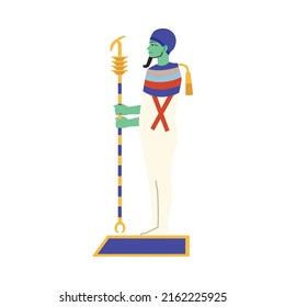 Egyptian ancient Ptah gods standing with scepter, flat vector illustration isolated on white background. Ptah egyptian deity, creator god and patron of craftsmen.