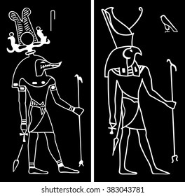 Egyptian ancient symbol, isolated figure of ancient egypt deities.Sobek and Horus
