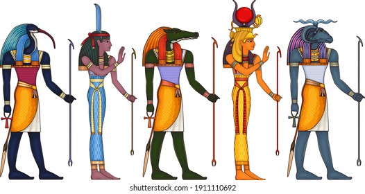 Egyptian Ancient Symbol.Religion Icon.Egypt Deiteis.Culture.Design Element.Thoth.Khnum.Isis.Sobek.Nut.