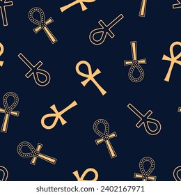 Egyptian ankh cross blue and gold vector seamless 