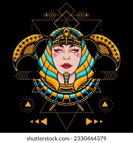 Egyptian anubis girl illustration with sacred geometry
