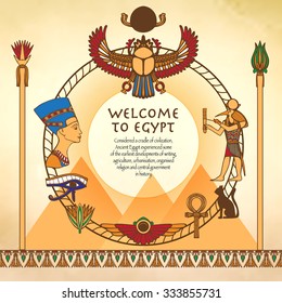 Egyptian background with frame made of egypt ancient symbols vector illustration