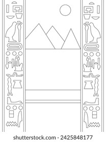Egyptian background, wall. Coloring page, icon, black and white vector illustration.Coloring page, icon, black and white vector illustration.