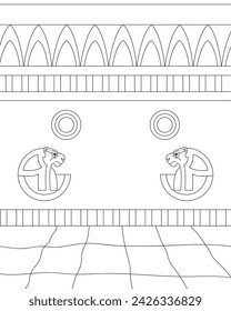 Egyptian background, wall. Coloring page, icon, black and white vector illustration. Coloring page, icon, black and white vector illustration.