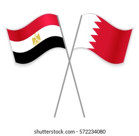 Egyptian and Bahraini crossed flags. Egypt combined with Bahrain isolated on white. Language learning, international business or travel concept.