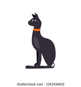 Egyptian black cat vector illustration. Historic, ancient, antique. Ancient Egypt concept. Cartoon illustration can be used for topics like history, museum, souvenir