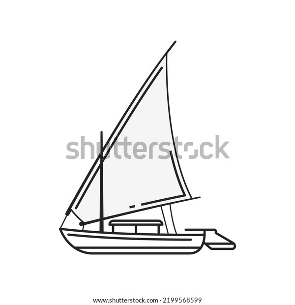 Egyptian boat, Ancient Egypt\
felucca with sails, vector line icon. Ancient Egypt culture and\
history symbol of wooden felucca boat, Mediterranean sea\
sailing