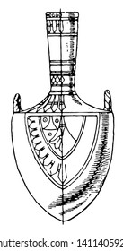 Egyptian bottle had a pointed surface and rope handles, vintage line drawing or engraving illustration.