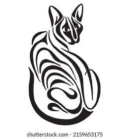 Egyptian cat drawing stylized. Black and white exotic cat vector illustration isolated on white background. linear drawing. Cat silhouette drawing by hand. Vector image. Calligraphic drawing.