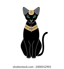 Egyptian cat on a white background. Ancient Egyptian goddess Bast or Bastet.