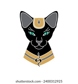 Egyptian cat on a white background. Ancient Egyptian goddess Bast or Bastet.