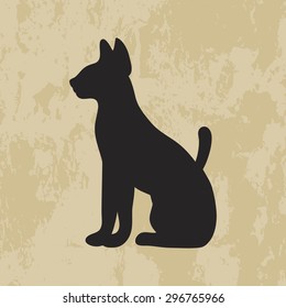 Egyptian cat silhouette on grunge background - vector illustration icon